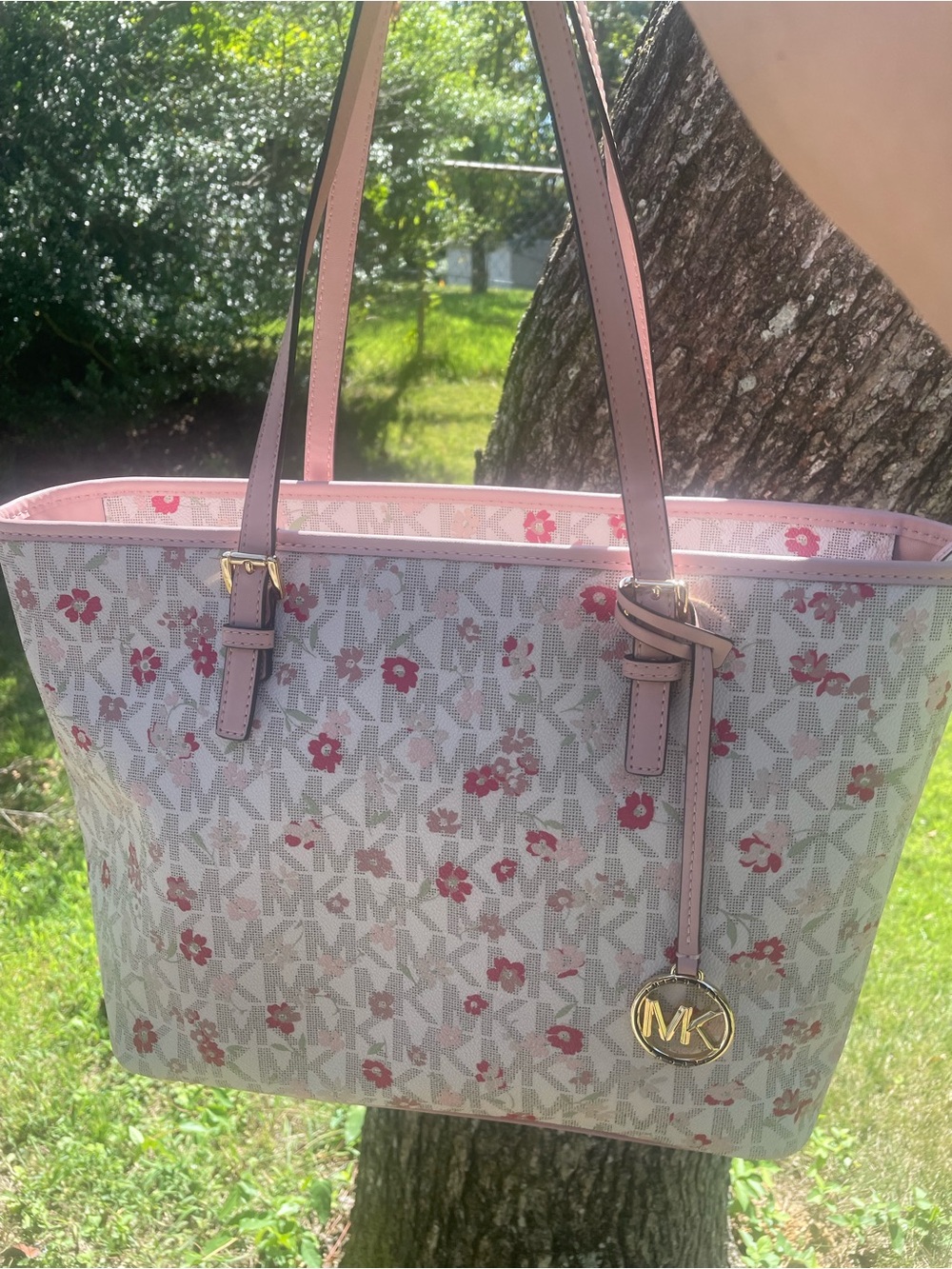 Michael Kors Pink Floral MK Logo Tote